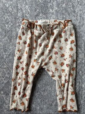 OshKosh B'gosh Cream Floral Ribbed Leggings with Rust and Green Flowers